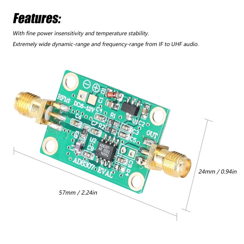 Power Meter Module: 0.1-600MHz Frequency Range -75~+15dBm Input Power - Wide Dynamic Range Fine Temperature Stability 6-12V Power Supply for Signal Measurement Applications - Image 2