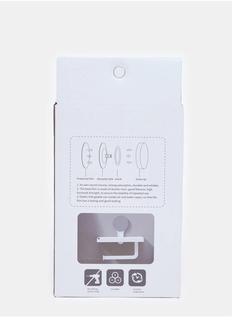 White Self-Adhesive Paper Roll Holder – Round Design – Easy One-Handed Use – Wall Mounted Tissue Towel Dispenser