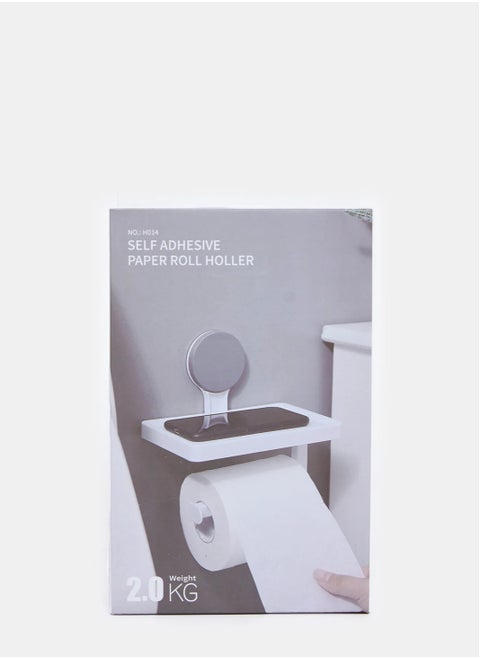 White Self-Adhesive Paper Roll Holder – Round Design – Easy One-Handed Use – Wall Mounted Tissue Towel Dispenser