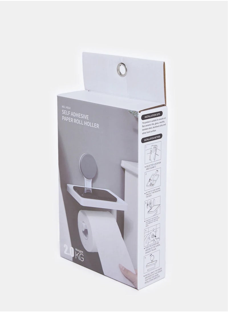 White Self-Adhesive Paper Roll Holder – Round Design – Easy One-Handed Use – Wall Mounted Tissue Towel Dispenser