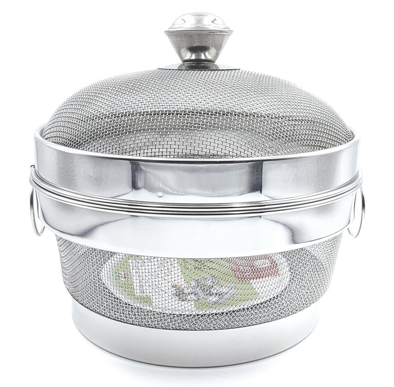 EVK® Premium Stainless Steel Multipurpose Basket with Lid | Vegetables & Fruit Basket For Dining Table, Fruit Storage Basket With Lid For Kitchen | Silver, Round (23 CM) - Image 1