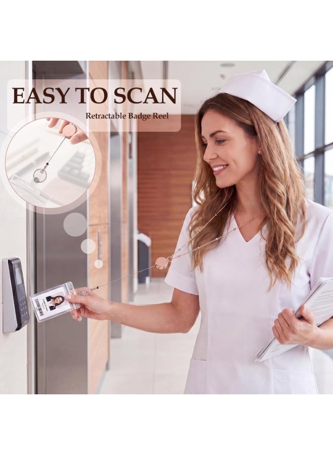 3 حزمة شارة سلاسل مع 6 جهاز كمبيوتر شخصي حامل شارة,سلاسل لشارات معرفة,, سلاسل شارة قابلة للسحب حاملات معرفة للفتيات النساء الرجال (الأسود والفضة والذهب الوردي) - Image 4