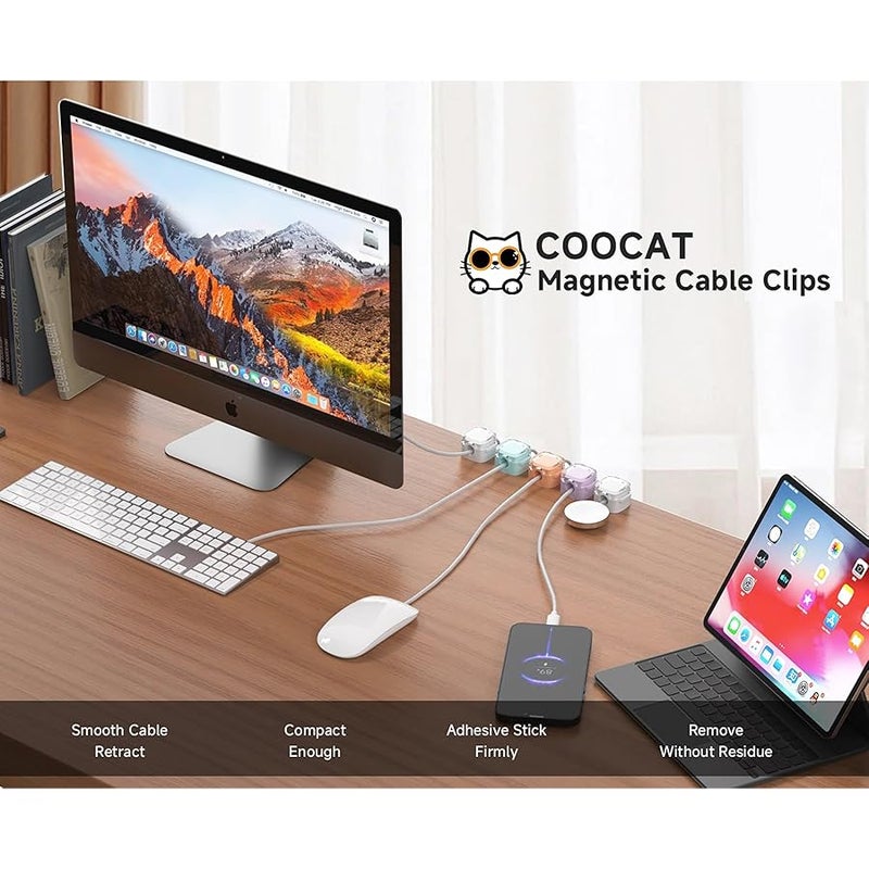 COOCAT Magnetic Cable Clips, Adjustable Cord Holder for Under Desk Cable Management, Adhesive Wire Keeper Organizer for Home Office Desk Phone Car Wall Desktop Nightstand (8-Pack Crystal Multicolor) - Image 2