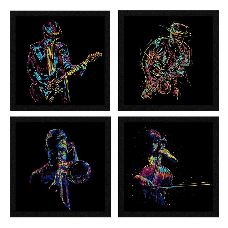 ArtX Paper Musical Instruments Music POP Wall Art Painting Framed Paintings 20 X 20 inches Combined 100 X 100 each Abstract Multicolor Set of 4
