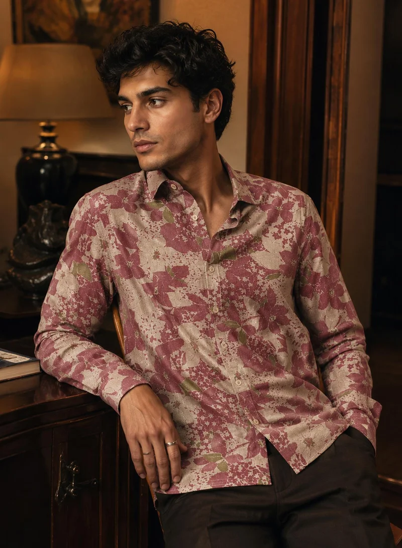 CAHOOT Men's Multi Floral Regular Shirt For Casual Wear | Collared Neck | Long Sleeve | Button Closure | Cotton Shirt Crafted With Comfort Fit For Everyday Wear (122203)