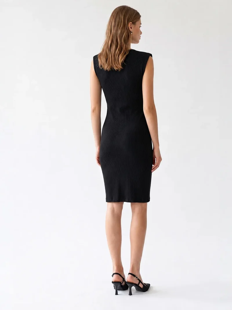 Mixray Black MIXRAY Ribbed Sleeveless Bodycon Midi Dress for Women | Best Price UAE