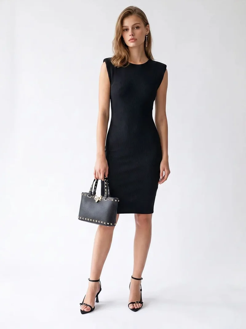 ميكسراي MIXRAY Ribbed Sleeveless Bodycon Midi Dress