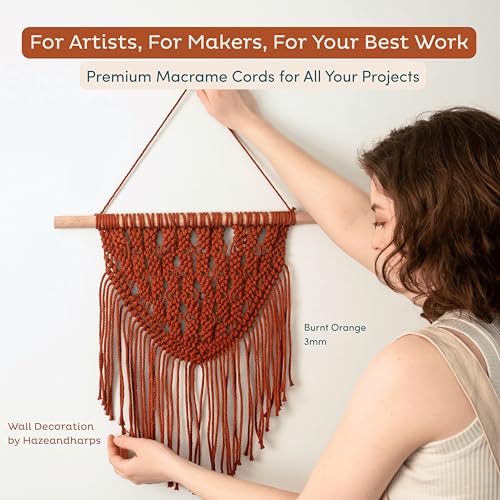 Nook Theory Macrame Cord - 3mm 220 Yards Cotton Rope, 4mm 5mm Yarn, String for Crafts, Perfect for Macrame Wall Hanging and Boho Decorations (Burnt Orange) - Image 3