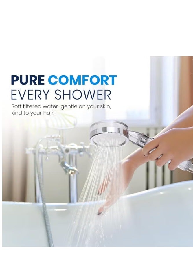Filtered Shower Head with Handheld, High Pressure Showerhead Filter for Hard Water - 3 Spray Modes, Adjustable Angle Shower Head Water Softener, Removable Filtering Showerhead with 3 Extra Filters - Image 3