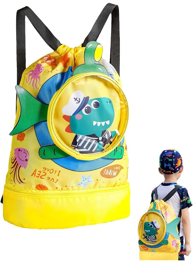 S-TOP Kids Swim Backpack â€“ Waterproof Dry/Wet Compartment Bag for Swimmers | Separate Storage for Wet Clothes & Dry Items, Lightweight Sport Knapsack for Pool, Beach, Swim Lessons (Crocodile Design)â€‹ - Image 1