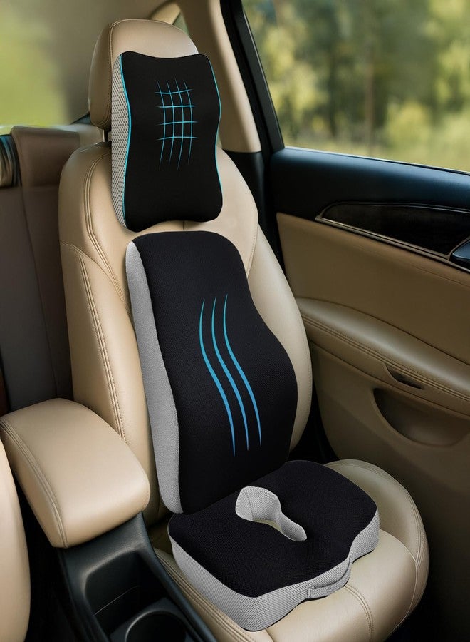Sleepsia Orthopedic Back Support for Office Chair 1 Year Warranty Lumbar Support for Office Chair, Car Seat Back Support, Memory Foam Pillow (Memory Foam, Car Seat Combo 3 in 1) - Image 1