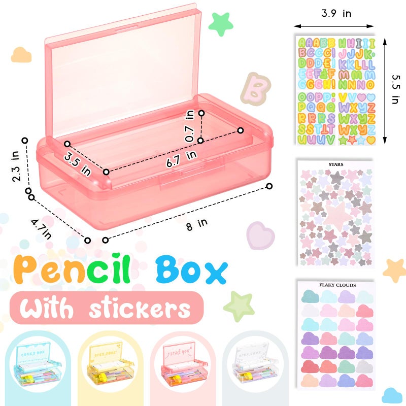 Fainne Double Layer Pencil Box with 3 Sheet Stickers Large Capacity Plastic Pencil Case Back to School Supplies Hard Shell Crayon Box Organizer for Gel Pens Erasers Sew Art Craft Supplies(Pink) - Image 2
