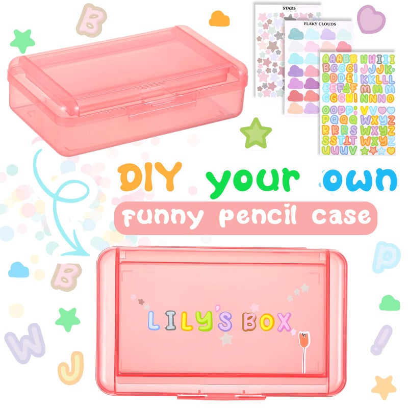 Fainne Double Layer Pencil Box with 3 Sheet Stickers Large Capacity Plastic Pencil Case Back to School Supplies Hard Shell Crayon Box Organizer for Gel Pens Erasers Sew Art Craft Supplies(Pink) - Image 3