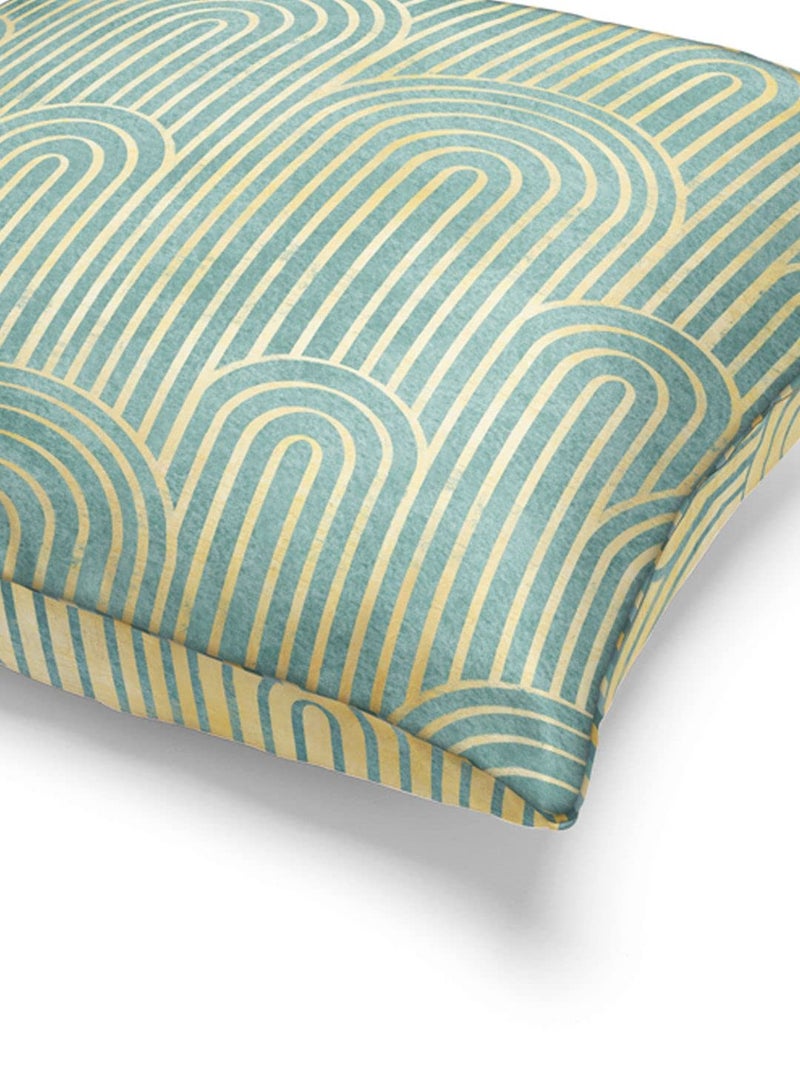 BIANCA Designer Reversible Printed Silk Linen Cushion Covers -1pc 16 X16 Size (Suzane) | Silk-Linen Luxury Cushion Cover | with Contrast Front & Back Digital Print - Hidden Zipper Geometric-Teal/Gold - Image 5