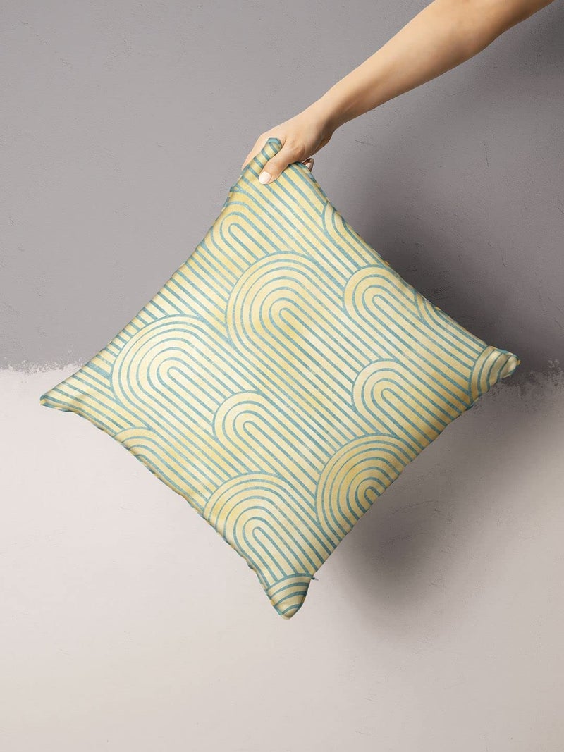 BIANCA Designer Reversible Printed Silk Linen Cushion Covers -1pc 16 X16 Size (Suzane) | Silk-Linen Luxury Cushion Cover | with Contrast Front & Back Digital Print - Hidden Zipper Geometric-Teal/Gold - Image 1