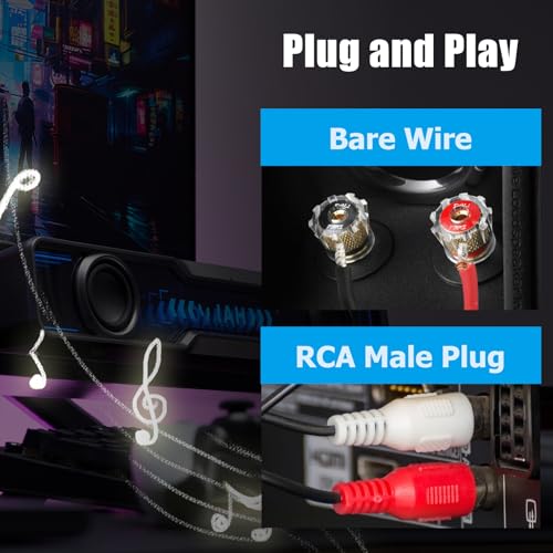 Ullnosoo RCA to Speaker Wire, 18AWG 2 Pack 6ft RCA Male Plug Adapter to Bare Cable Open End, UIInosoo Audio Cable, Red and Black - Image 4