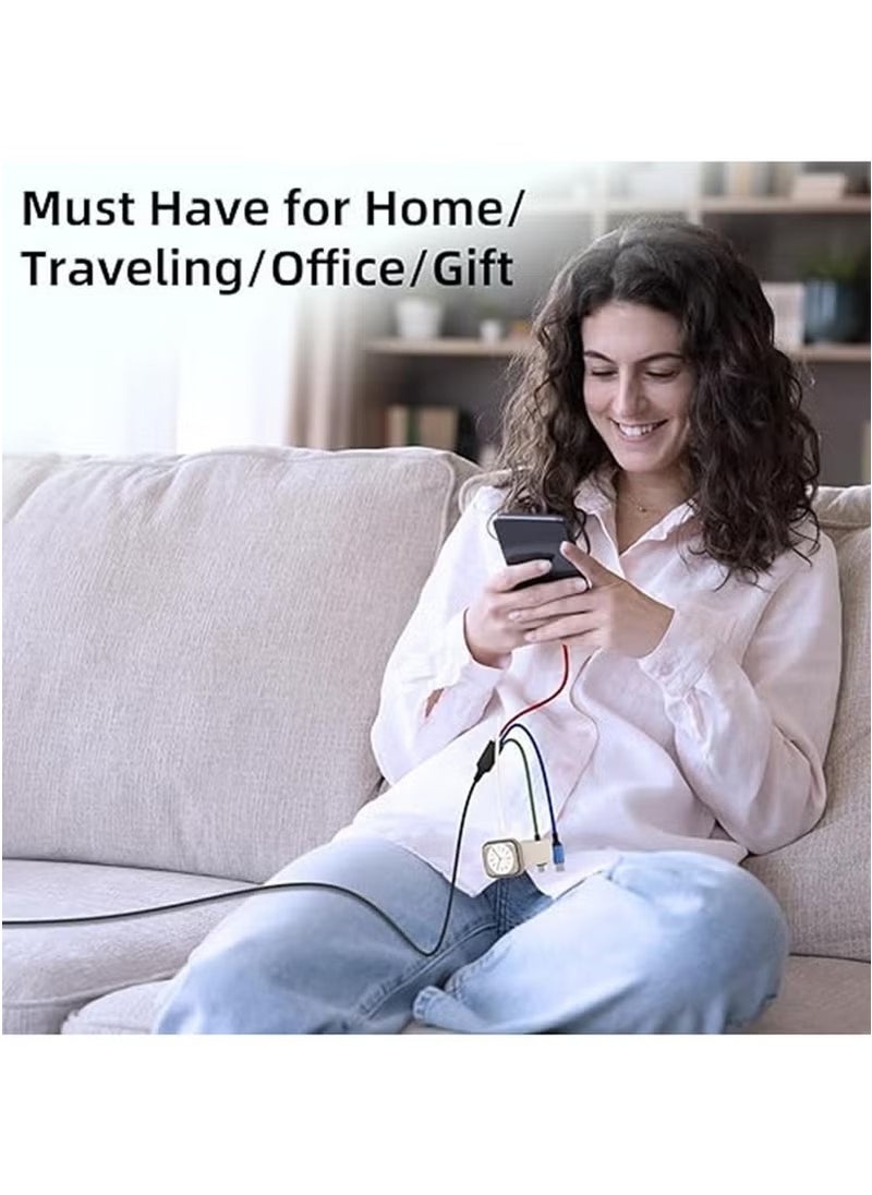 4-in-1 Nylon Braided Multi Fast Charging Cord Multiple Charger,Magnetic Wireless iWatch Smartwatch Charger with USB C/Lightning/Micro Compatible with iWatch Series 10-1/iPhone 16 /15 14/Galaxy Android-4FT