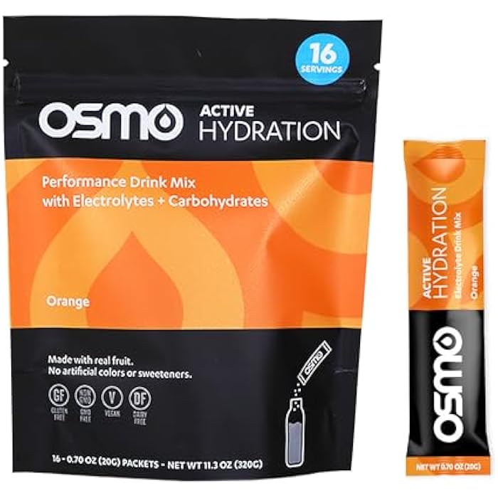 Osmo Active Hydration Electrolyte Powder - Includes Sodium, Magnesium, Potassium, Carbs & Vitamins, All Natural Ingredients, 3X Faster Hydration, Boosts Power & Endurance - 16 Packets, Orange - Image 1