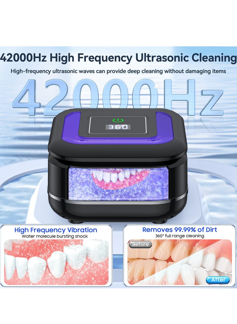 XiuWoo Ultrasonic Retainer Cleaner Pod for Denture, 42000Hz Portable Dental Guard Cleaner Machine, Black  - Image 3