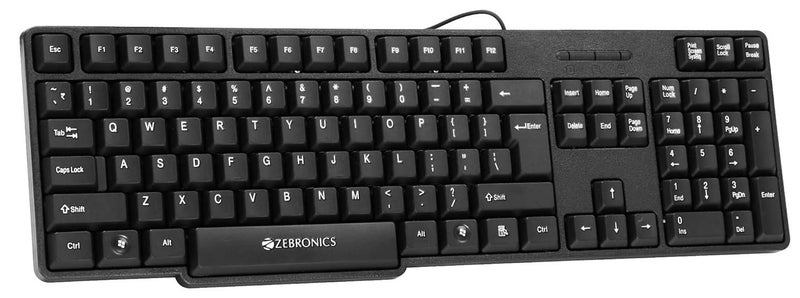 ZEBRONICS كيبورد سلكي K20، 104 مفتاح، كابل 1.2م، مفتاح ₹، مفاتيح مطلية بالأشعة فوق البنفسجية، واجهة USB، قاعدة قابلة للسحب، توصيل وتشغيل - Image 1