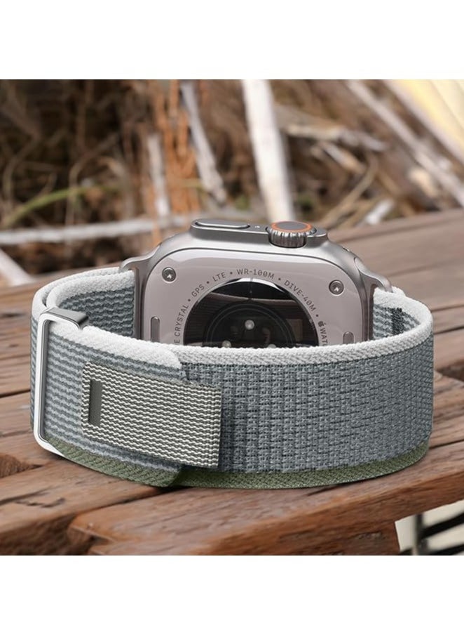 ten.tech Tin Tech with Apple Watch Series Ultra/Ultra 2 Band 49mm 45mm 44mm 42mm, Nylon Sports Trail loop Band for Apple Watch /SE 1/2/3/4/5/6/7/ – Green &  grey  - Image 2
