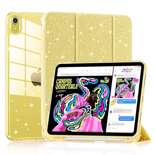 Lainergie Case for iPad (A16) 11th Generation 11-inch 2025, iPad 10th Generation 10.9-inch 2022, Cute Glittering Sparkly Shockproof Cover with Crystal Clear Back and Pencil Holder,﻿ Glitter Yellow - Image 1