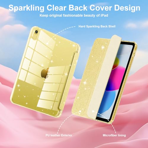Lainergie Case for iPad (A16) 11th Generation 11-inch 2025, iPad 10th Generation 10.9-inch 2022, Cute Glittering Sparkly Shockproof Cover with Crystal Clear Back and Pencil Holder,﻿ Glitter Yellow - Image 3