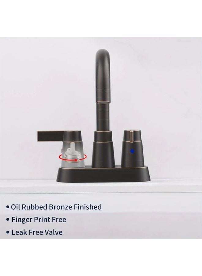 Brushed Nickel 4 Inch Modern Bathroom Faucet Two Handle Hot Cold Water Mixer Tap - Image 5