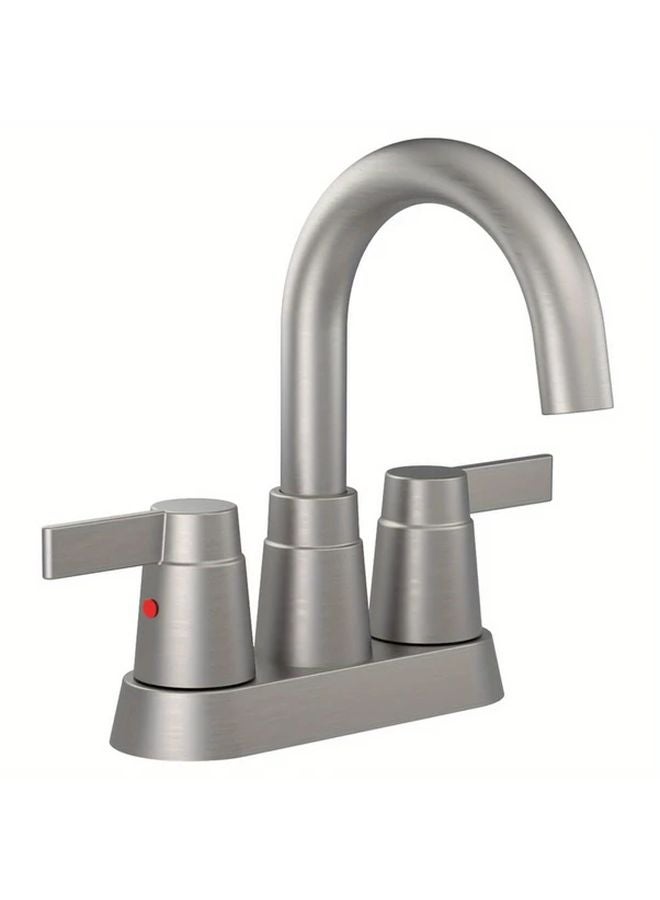 Brushed Nickel 4 Inch Modern Bathroom Faucet Two Handle Hot Cold Water Mixer Tap - Image 1