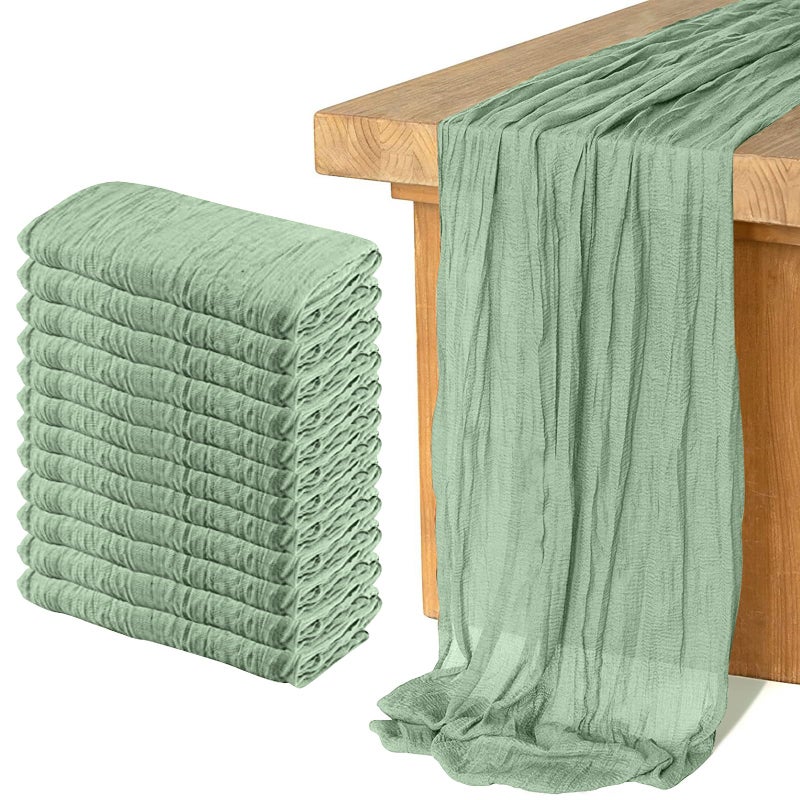 12 Pack Cheesecloth Table Runner Runner Gauze Boho Wedding Decor Romantic Table Runner for Wedding Birthday Party35 x 118 Sage Green