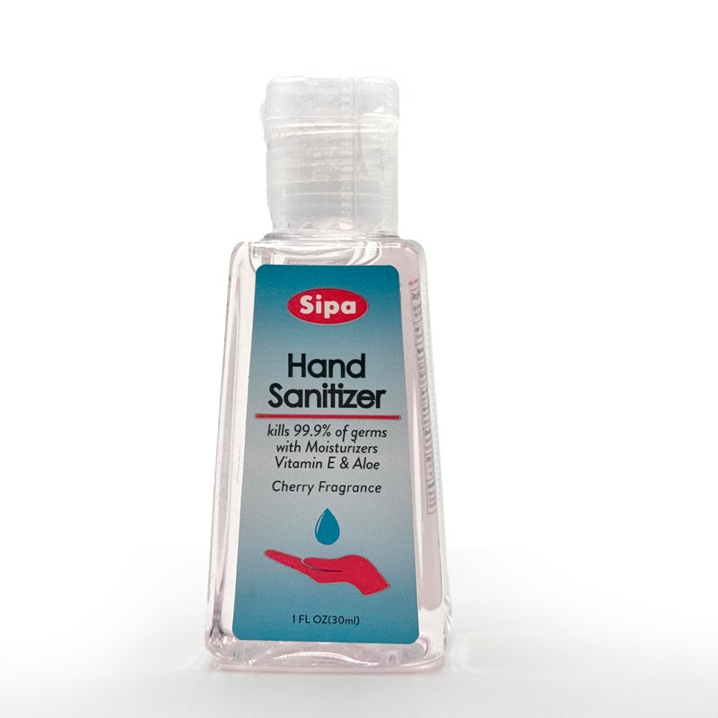 SIPA حزمة معقم اليدين برائحة الكرز من SIPA بحجم السفر 1 أونصة، زجاجة بغطاء، حماية ضد الجراثيم مع تركيبة فيتامين E، مع حامل مفاتيح مجاني (حزمة 1 أونصة من 24) - Image 2