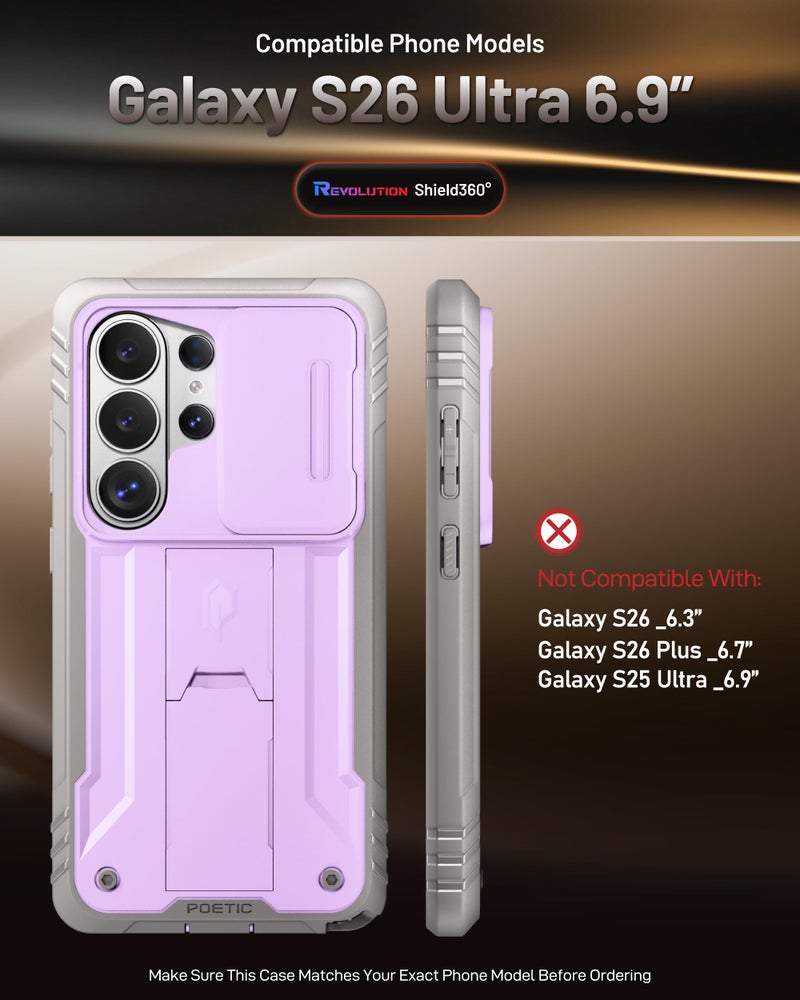 Poetic Revolution Case for Samsung Galaxy S26 Ultra, [Slide Camera Cover], [20FT Mil-Grade Drop Tested], Full-Body Military Grade Rugged Dual-Layer Shockproof Cover with Kickstand, Purple - Image 2
