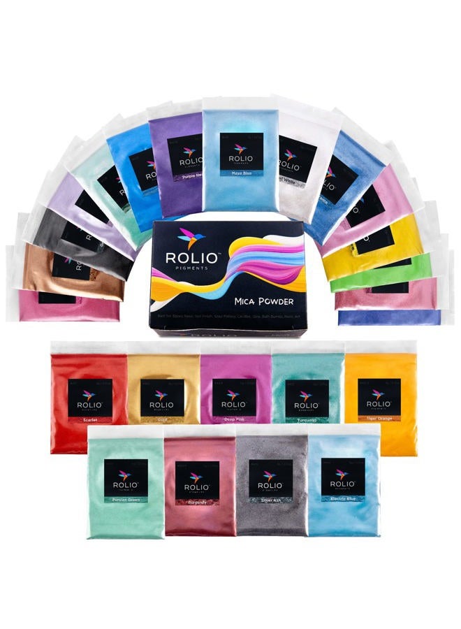 Rolio Mica Powder Pearlescent Color Pigment - Art Set for Resin Epoxy - for Soap Making, Nail Polish, Lip Gloss, Eye Shadow, Slime & Candle Jars - 5g, 24 Bags - Original Set - Image 1