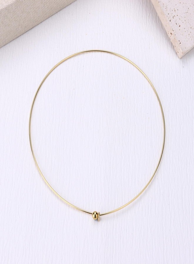 Sanfenly Choker Collar for Women 14K Gold Plated Stainless Steel Metal Collar Choker Necklace Statement Bangle Necklace for Women with Ball Closure - Image 2