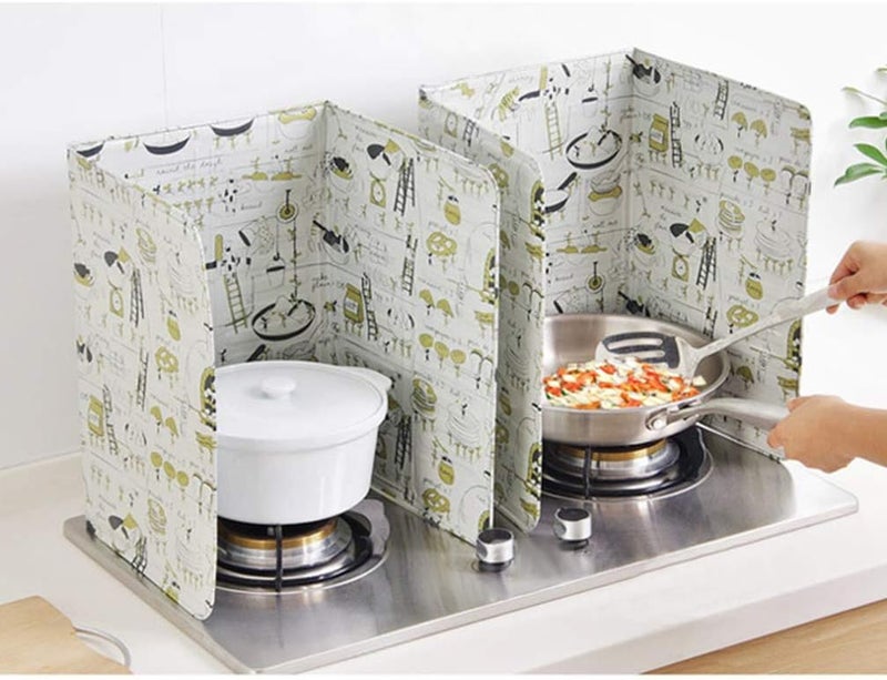 comfrt 2pcs Splash Guard Splatter Shield Guard Aluminum Foil Metal Gas Stove Shield Oil Splatter Screen Cactus Pattern for Kitchen Wall Oil - Image 4