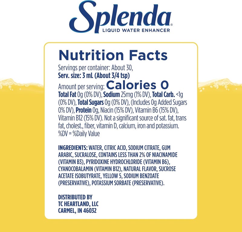 SPLENDA Liquid Water Enhancer Drops - Sugar Free Lemonade Flavor, 3.11 Fl Oz Each Bottle (2 Pack) - Image 2