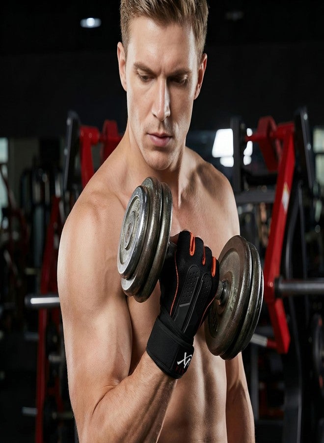 Xfinity Fitness Mens Gym Gloves with 12 Inch Wrist Support and Anti Slip Grip (One Size, Black-Orange) - Image 5