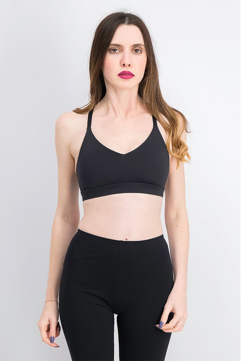 PUMA Women Sportswear Fit Padded Low Impact Strappy Sports Bra, Black - Image 1