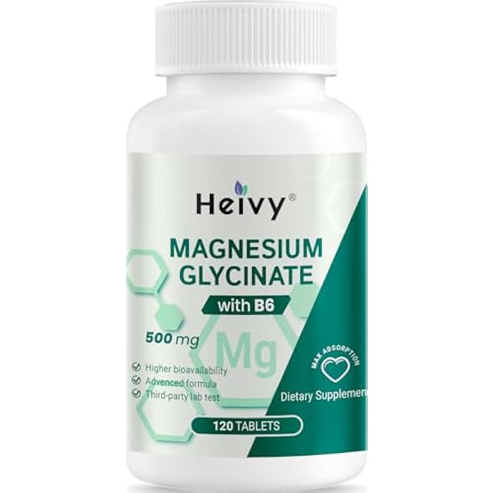Heivy Pure Magnesium Glycinate 500mg, 100% Chelated & Purified Supports Nerve Relief, Sleep Aid & Muscle Support, Vegan & Non-GMO, Made in USA, 3rd Party Tested, 120 Tablets - Image 1