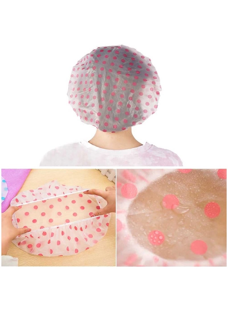 Reusable Waterproof Shower Cap with Elastic Band, Set of 3, Pink Polka Dot - Image 1