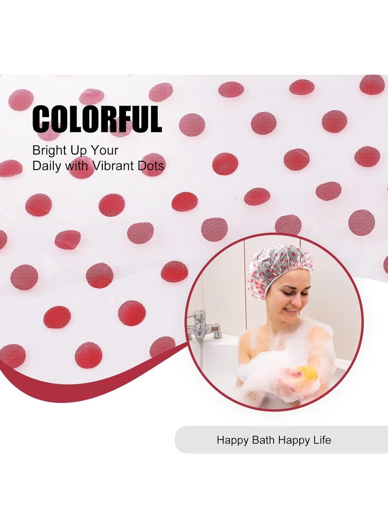 Reusable Waterproof Shower Cap with Elastic Band, Set of 3, Pink Polka Dot - Image 4