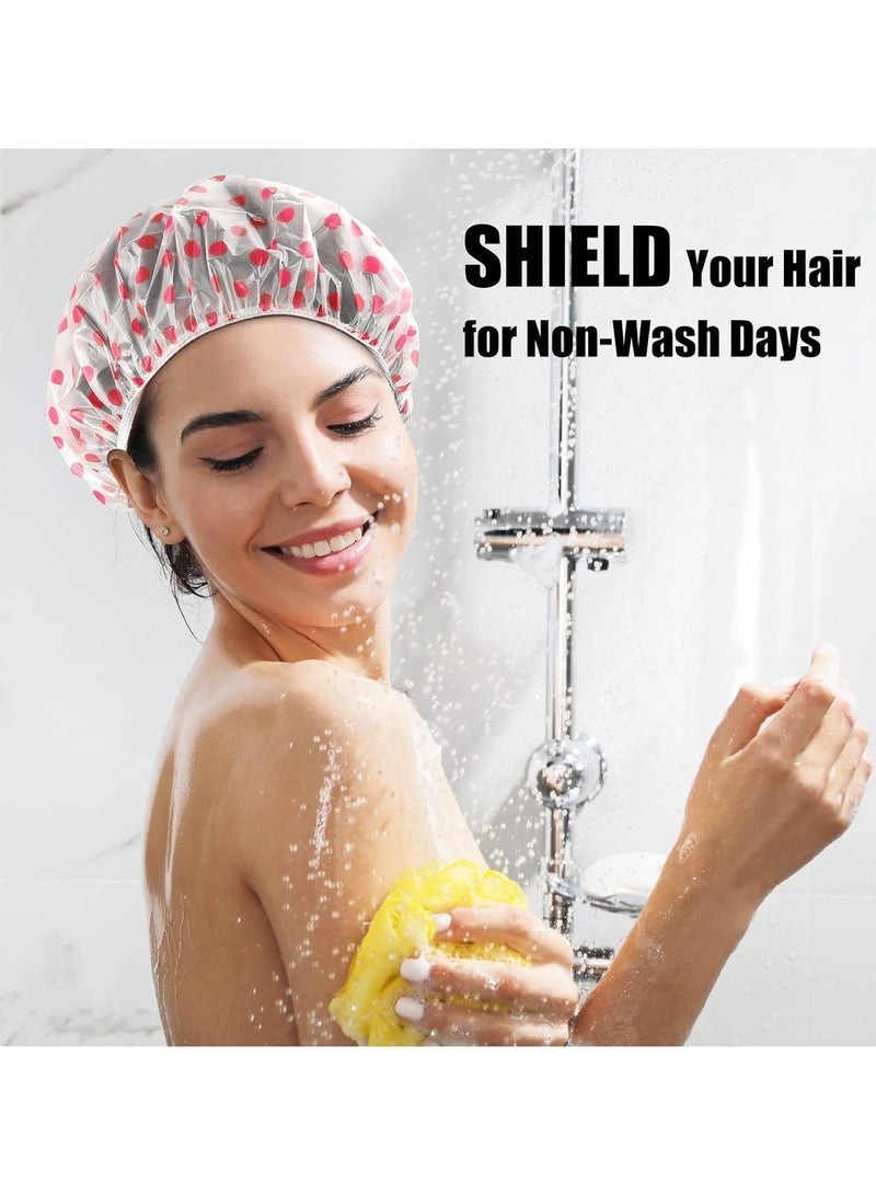 Reusable Waterproof Shower Cap with Elastic Band, Set of 3, Pink Polka Dot - Image 5