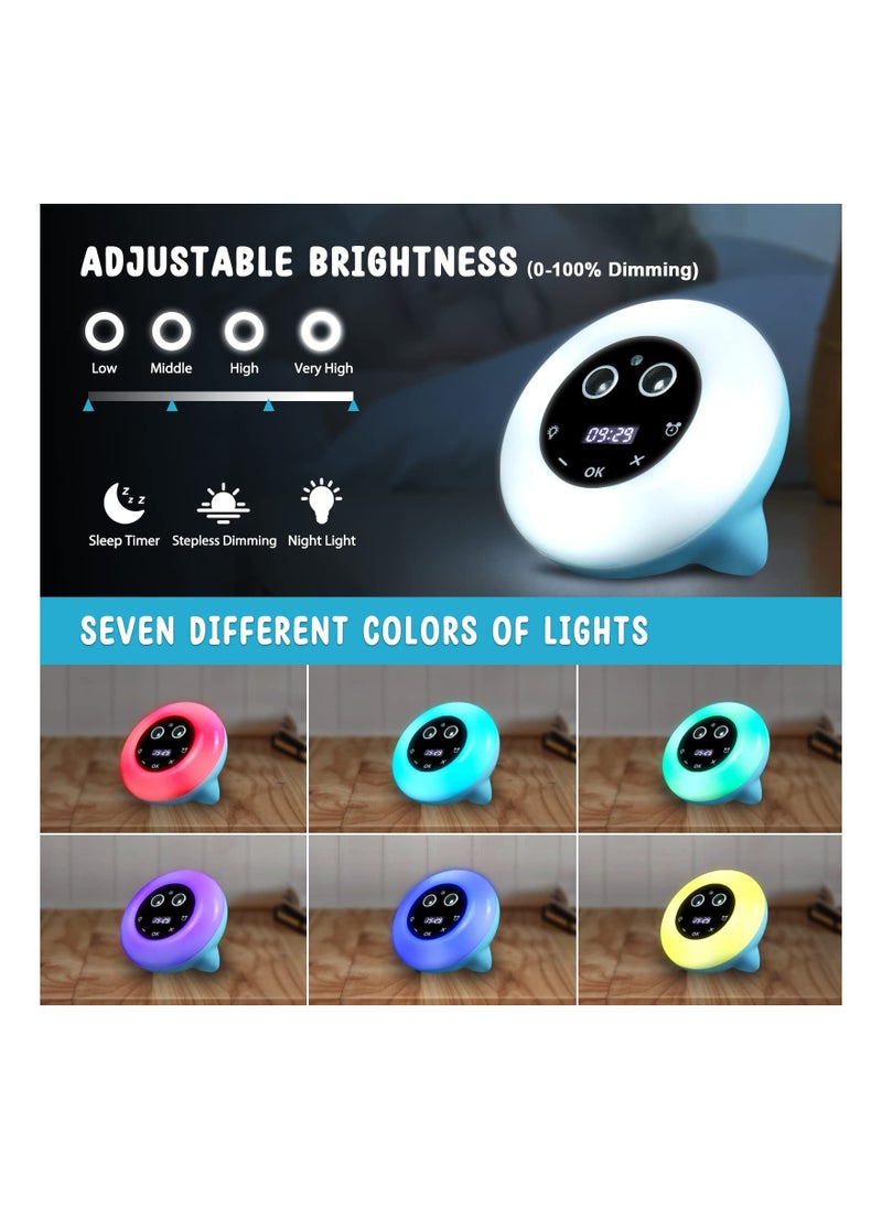 SYOSI - SYOSI Kids Night Light Alarm Clock, Toddler Sleep Training Clock with 7 Color Night Light and Voice Wake Function, 0-100% Dimming for Kids Bedside Bedroom Clock, Girl/Boy Bedroom Gift. - Image 1