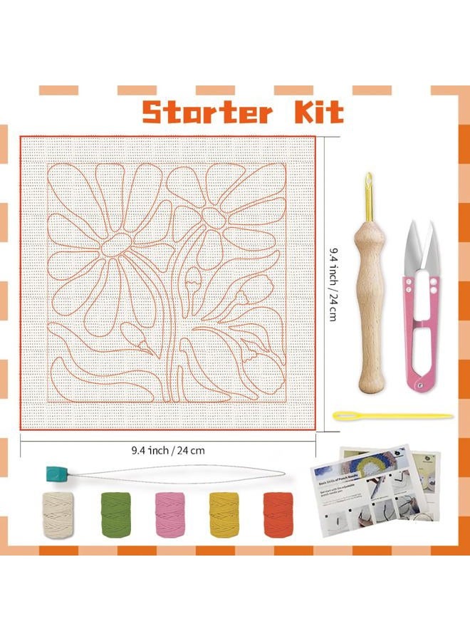 BEUNITONE Flower Beginners Punch Needle kit Handcraft Embroidery Starter Kits for Adults Flowers and Plants Punch Stitching Kit with Instruction Square Punch Needle Frame for Wall Decor 9.4'' x 9.4'' - Image 2