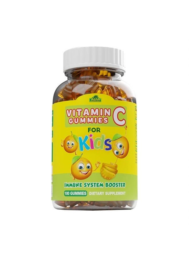 alfa vitamins Vitamin C Gummies for Kids with 250mg, Immune System Support, Daily antioxidant for Kids, Natural Orange Flavor - 100 Gummies  - Image 1