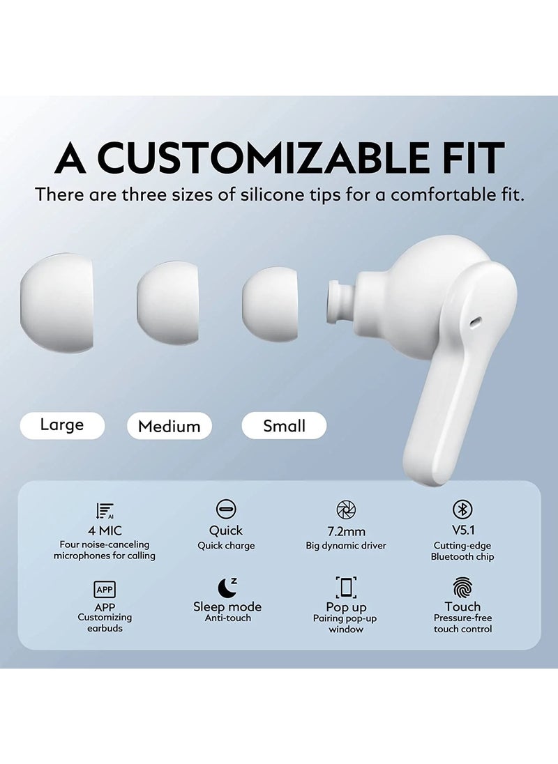Generic - QCY T13 ANC Earbuds Featuring Active Noise Cancellation Adjustable ANC Levels Transparency Mode, and EQ settings Bluetooth 5.3 IPX5 waterproof - White - Image 1