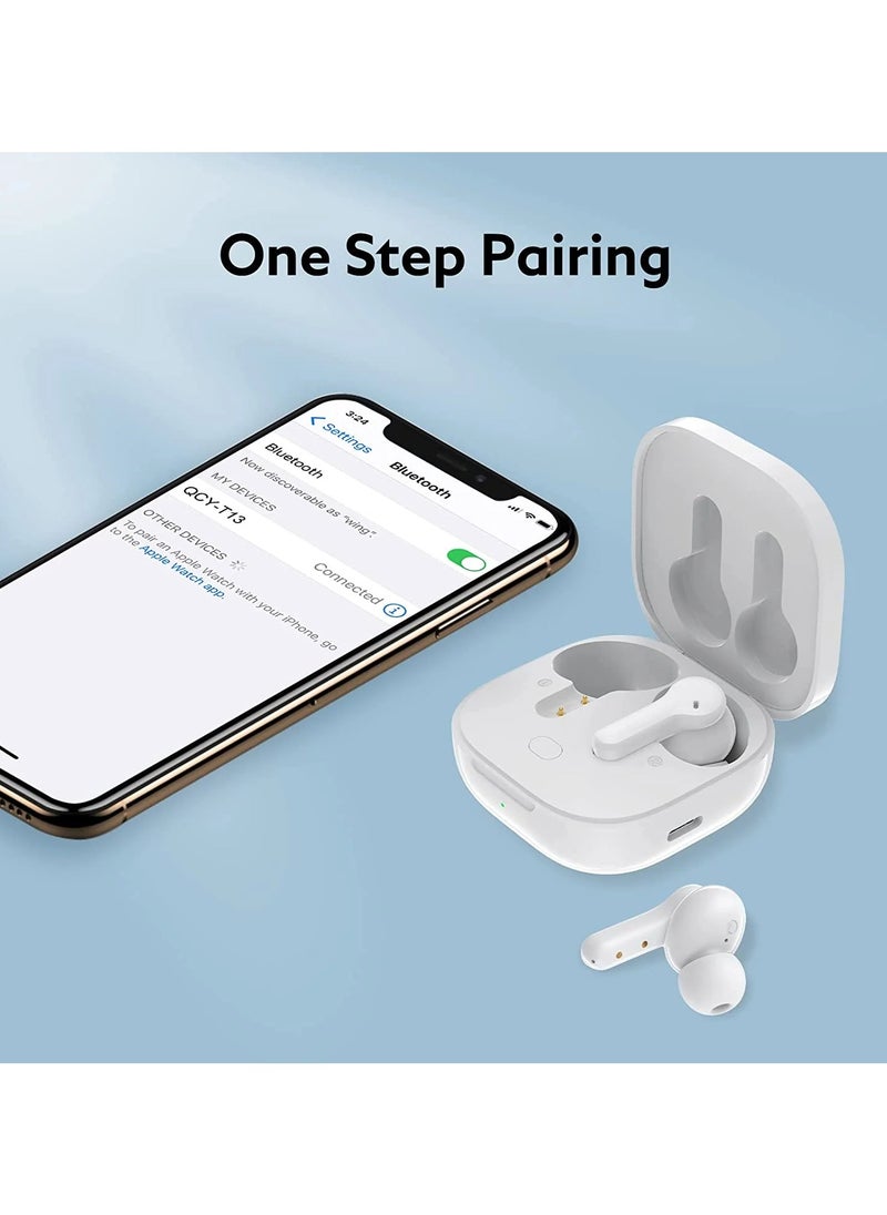 Generic - QCY T13 ANC Earbuds Featuring Active Noise Cancellation Adjustable ANC Levels Transparency Mode, and EQ settings Bluetooth 5.3 IPX5 waterproof - White - Image 1