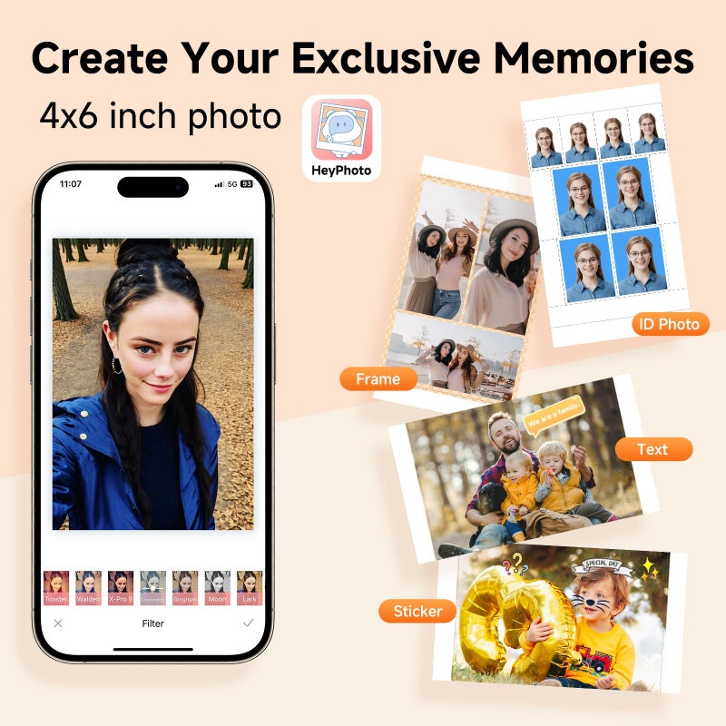 HPRT 4x6 Photo Printer, Full Color Instant Photo Printer for Phone/Laptop/MacBook/Home Use, Wi-Fi Connection, Thermal Dye-Sublimatio, AR Video Printing, +108 Sheets Photo Paper & 2 Ribbons - Image 3