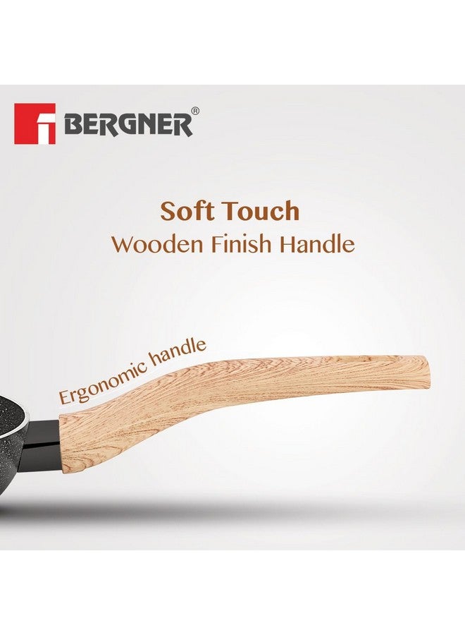 BERGNER مقلاة بيرغنر الأرضية السوداء غير اللاصقة 20 سم، سعة 1.4 لتر مع مقبض خشبي ناعم الملمس، سمك 2.5 مم، تستهلك زيت أقل، توزيع حراري متساوي، قاعدة مناسبة لل induction والغاز - أسود - Image 2