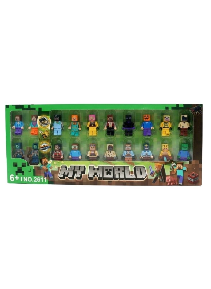 Premium Minecraft Style Mini Figure Set – 20 Pcs Block Character Action Figures, Green Display Box, Collectible Building Game Toy for Kids - Image 1